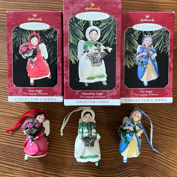 Hallmark Holiday 3 Hallmarks Rose Iris Snowdrop Angels Collectors
